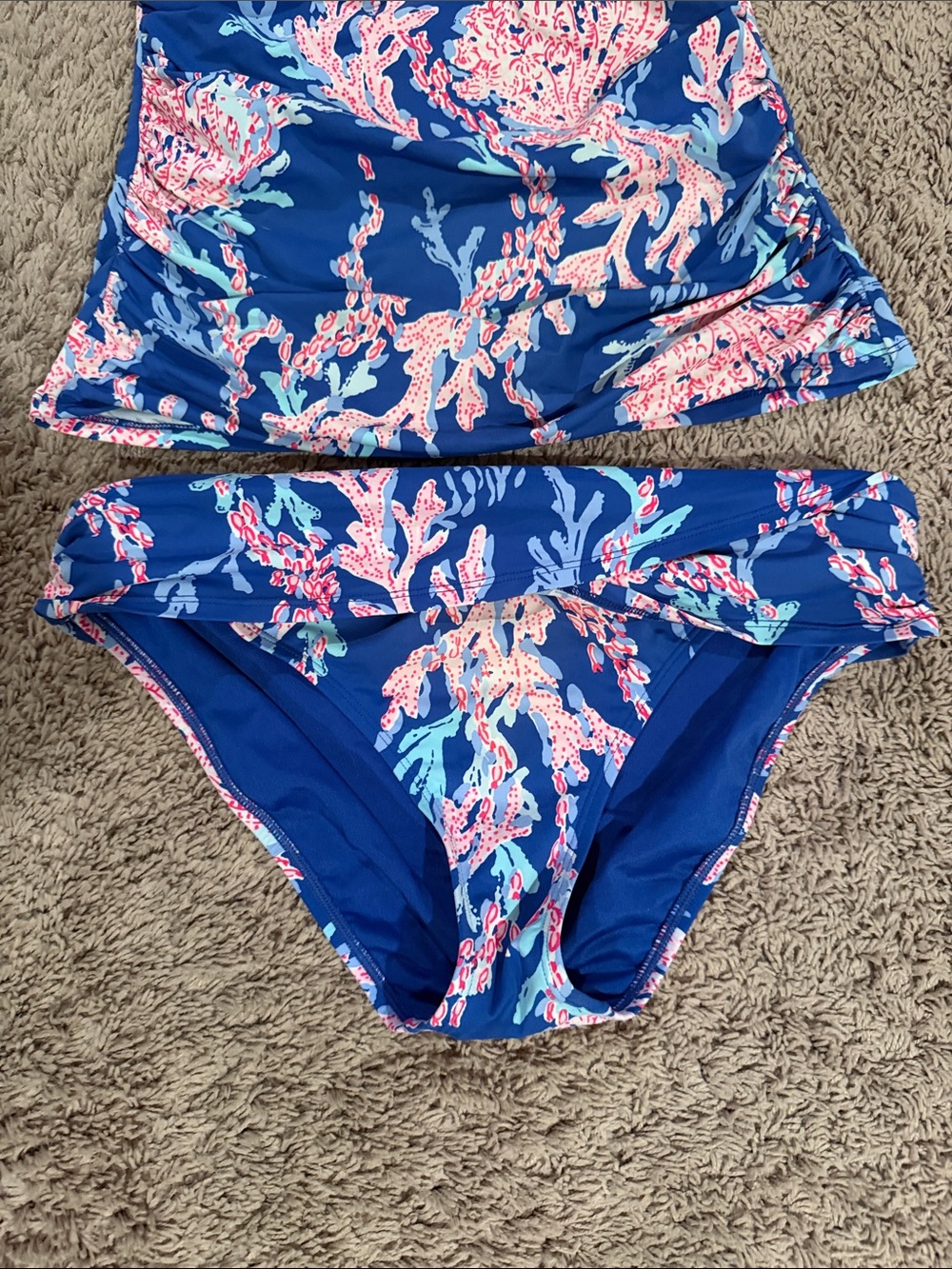 Lilly Pulitzer two-piece tankini swimsuit top and sarong bikini bottom 10 blue - Picture 2 of 4